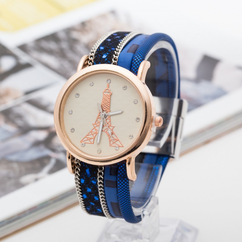 外貿熱銷韓版蕾絲真皮手錶女款 時尚鑲鉆埃菲爾鐵塔女士手錶工廠,批發,進口,代購