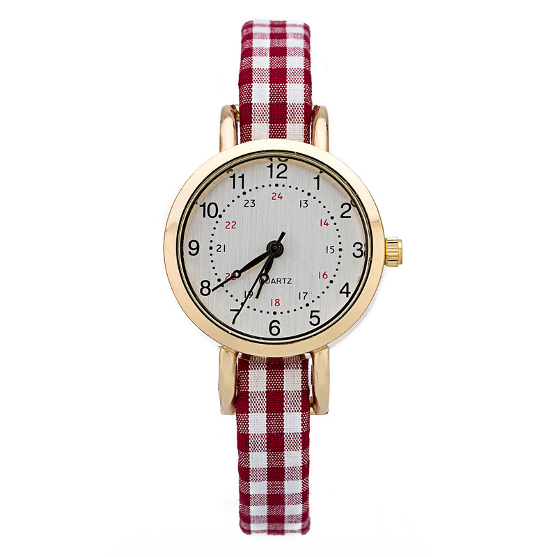 【淘寶爆款】韓版女生手錶格子帆佈皮質石英手錶時尚簡約數字手錶工廠,批發,進口,代購
