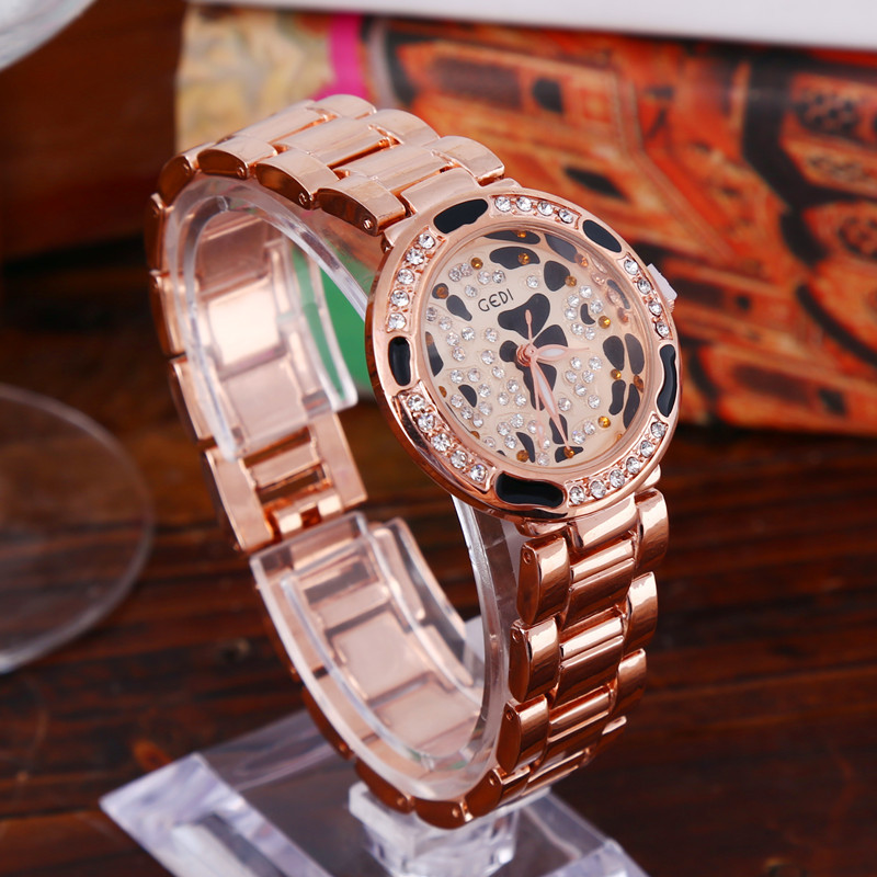 新款女士手錶韓版休閒防水鑲鉆鋼帶時尚玫瑰金女式石英腕表工廠,批發,進口,代購