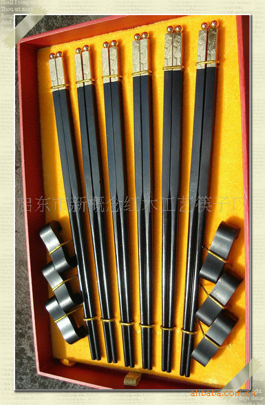 黑色鑲金頭高檔紅木筷子 火鍋紅木筷子 韓式木質筷子紅木筷子加工工廠,批發,進口,代購
