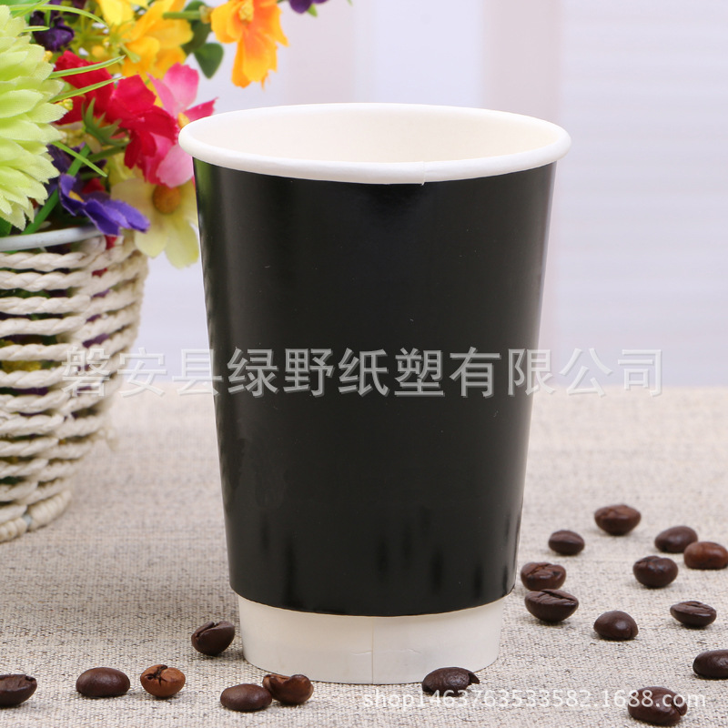 普12中空一次性加厚紙杯雙層隔熱奶茶咖啡杯子 飲料紙杯工廠,批發,進口,代購