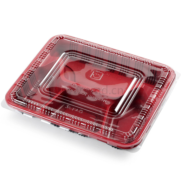 喇叭花一次性飯盒紅黑四格快餐盒外賣打包盒微波塑料環保盒100套工廠,批發,進口,代購