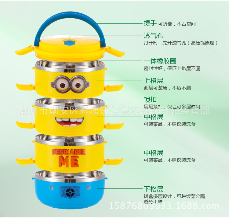 最新款機器貓可愛卡通保溫飯盒四層易扣任意組合不銹鋼便當盒工廠,批發,進口,代購