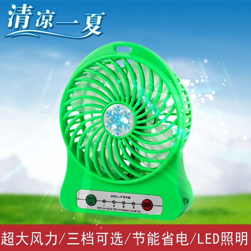 新款三擋手持充電小風扇 便攜式桌麵USB移動電源 鋰電池LED燈照明工廠,批發,進口,代購