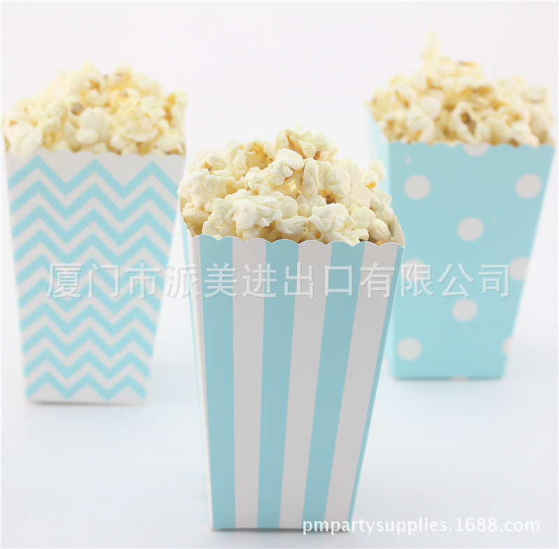 歐美派對婚慶用品創意藍色圓點 條紋 波浪紋 爆米花盒popcorn box批發・進口・工廠・代買・代購