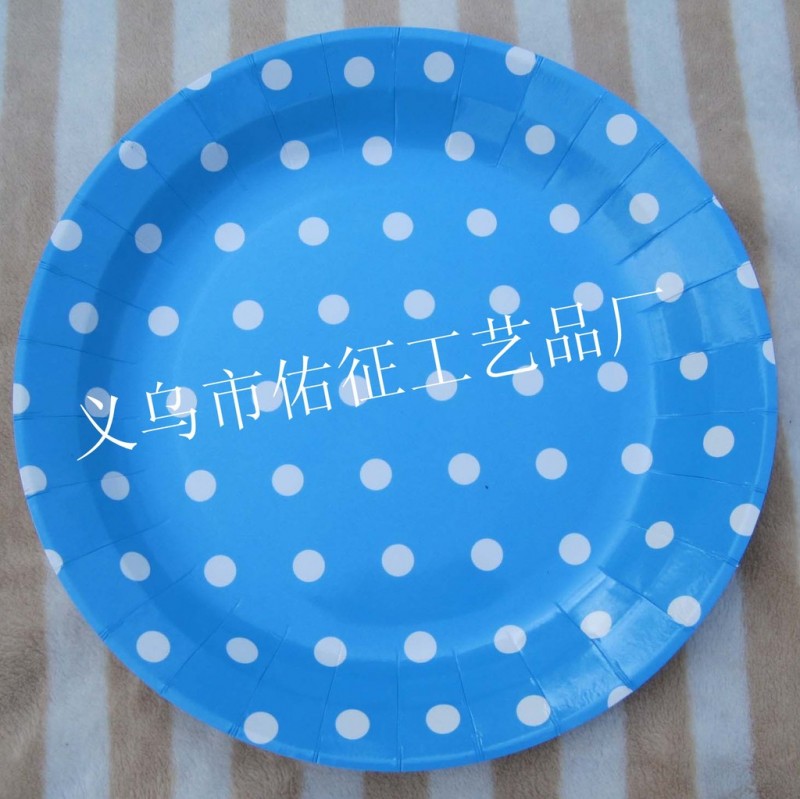一次性紙盤子,紙碟子,紙餐具,9寸藍色白點圓點紙盤子批發・進口・工廠・代買・代購