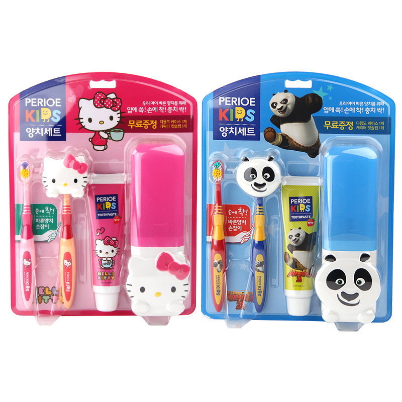 韓國正品進口功夫熊貓/hello kitty貓兒童牙刷牙膏漱口杯超值套裝工廠,批發,進口,代購