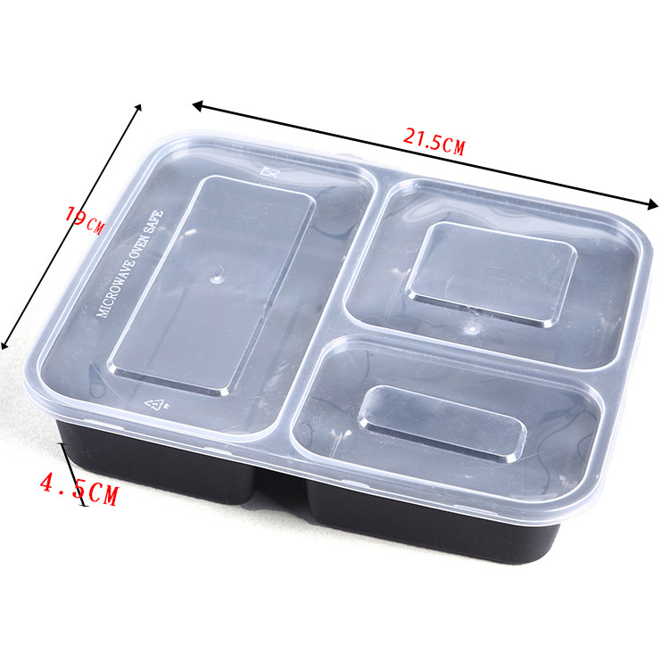 帶蓋一次性黑色高檔快餐盒 飯菜外賣打包盒三格方形註塑餐盒批發・進口・工廠・代買・代購