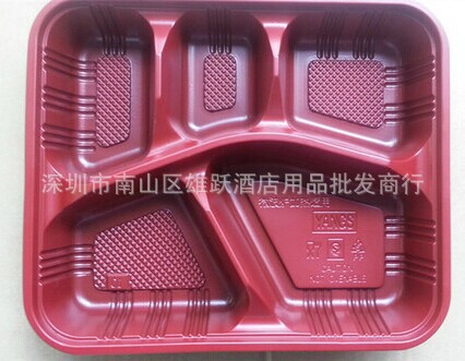 加厚一次性快餐盒/紅黑五格環保塑料盒/便當盒/盒飯盒整套批發批發・進口・工廠・代買・代購