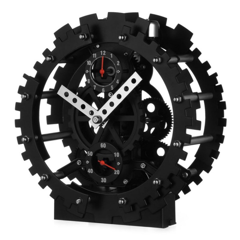 廠傢直銷妙刻德國雙齒輪鏤空鐘創意裝飾擺件鬧鐘機械外觀齒輪座鐘工廠,批發,進口,代購