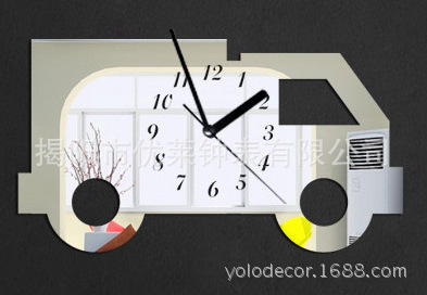 創意DIY墻貼鐘 3D立體鏡麵鐘 亞克力掛鐘 汽車時鐘 客廳裝飾時鐘工廠,批發,進口,代購