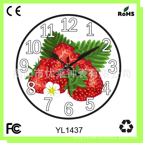 12寸水果草莓時鐘 亞克力印刷掛鐘 定做出口鐘表 歐美時尚壁鐘工廠,批發,進口,代購