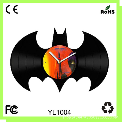 亞克力創意鐘表 有機玻璃掛鐘 蝙蝠形狀 黑膠LP唱片鐘 優萊鐘表廠工廠,批發,進口,代購