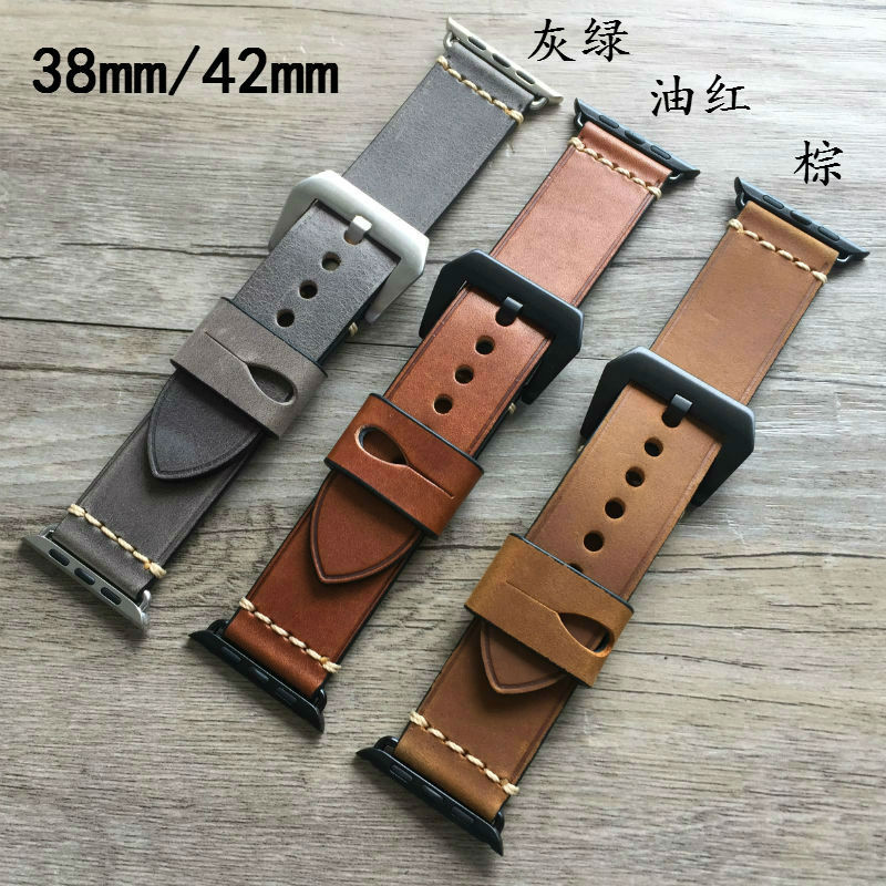 手工瘋馬皮蘋果手錶帶 42mm/38mm iphone watch 時真皮表帶工廠,批發,進口,代購