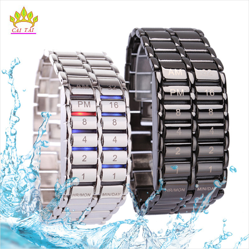 潮流時尚led多功能手錶男女學生防水電子表創意酷炫鏈條熔巖手錶工廠,批發,進口,代購