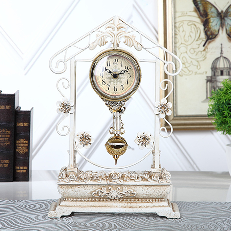 帝易達鐘表歐式座鐘創意復古藝術擺件樹脂靜音臺鐘66214工廠,批發,進口,代購