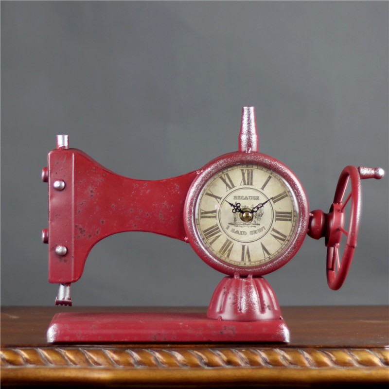 創意座鐘 縫紉機造型 傢居擺件 復古鐵藝鐘表 淘寶熱銷 時鐘鬧鐘工廠,批發,進口,代購
