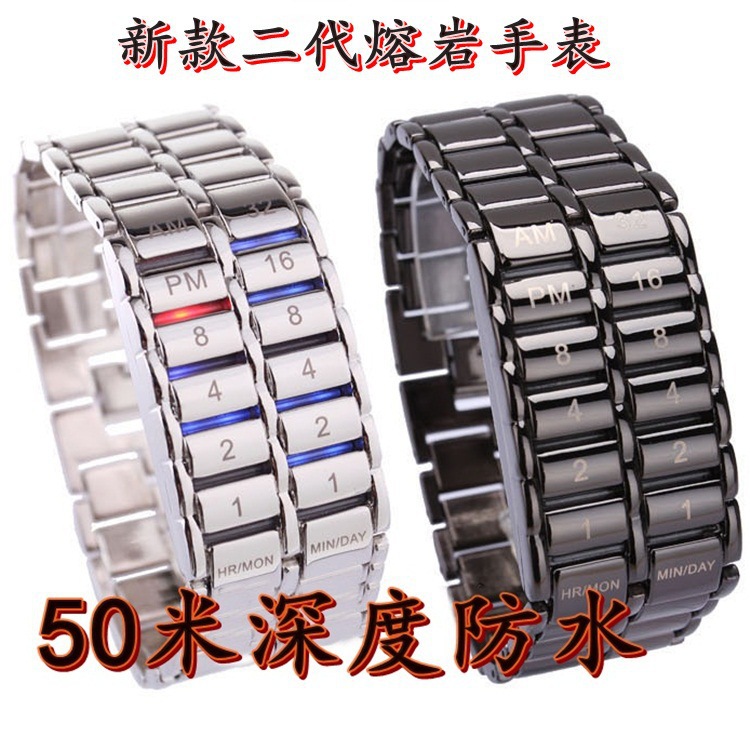 廠傢供鐵鏈手鏈LED熔巖表個性手錶潮流防水電子手錶情侶手錶批發工廠,批發,進口,代購
