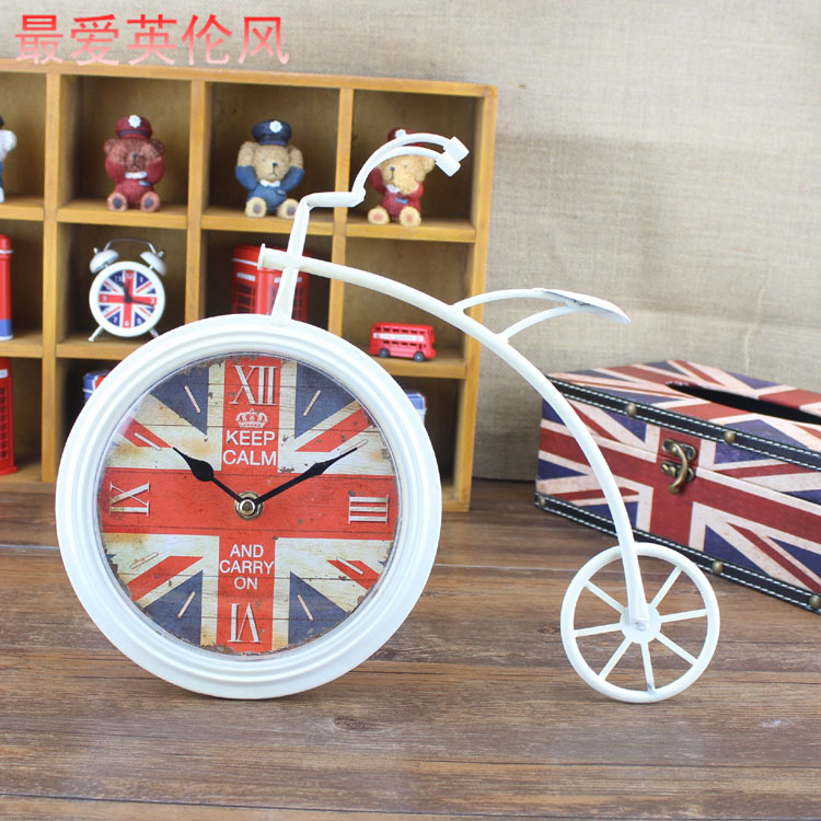 復古英倫風自行車鐘表 英國國旗創意臺鐘 鐵藝做舊 傢居裝飾座鐘工廠,批發,進口,代購