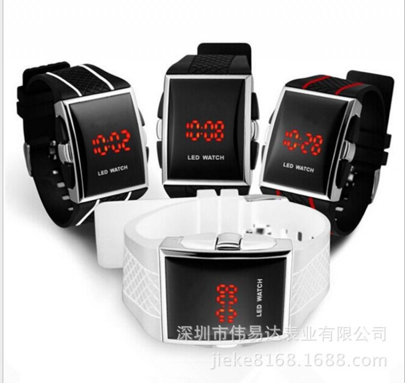 深圳廠傢爆款熱賣外貿時尚男女學生最愛簡約LED方形矽膠電子手錶工廠,批發,進口,代購