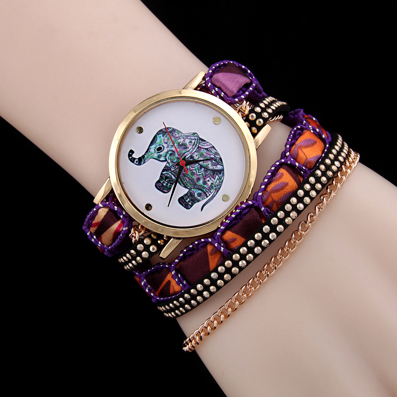 2016新款潮流時尚民族風大象鉚釘鎖鏈女士纏繞手鏈手錶批發・進口・工廠・代買・代購