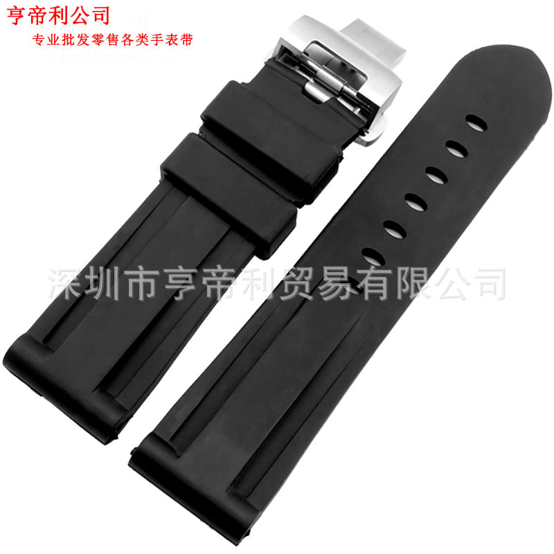 防水蝴蝶扣矽膠帶 橡膠 男 代用 PAM111 312表鏈 22 24mm 黑色工廠,批發,進口,代購