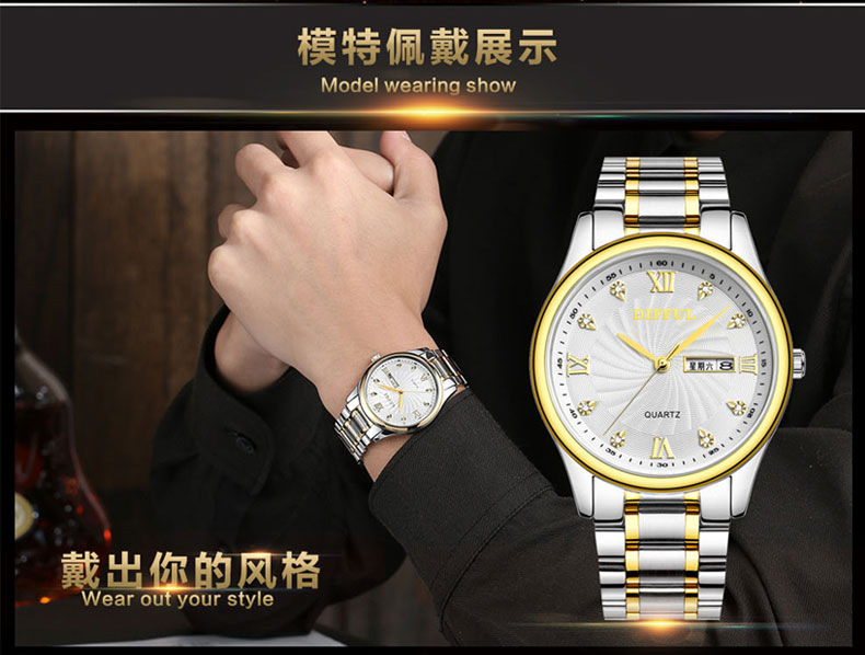 商務男款高檔合金手錶 歐美防水雙日歷男士合金手錶 鋼帶合金手錶工廠,批發,進口,代購