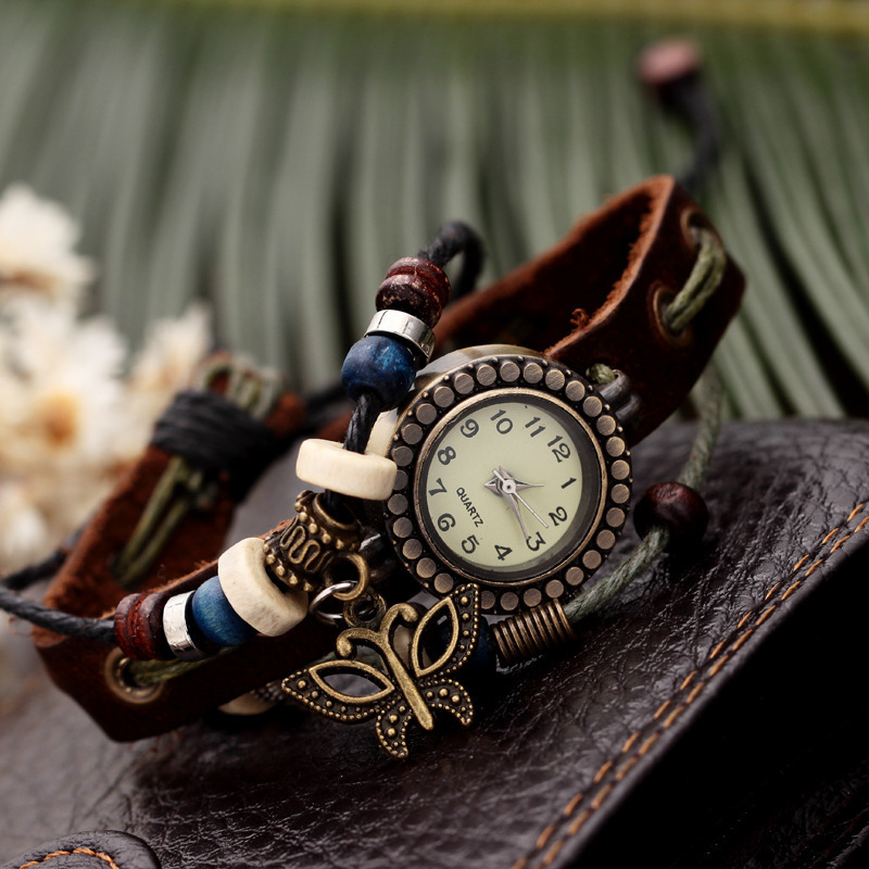 小拉繩復古牛皮手錶手工製作仿古手鏈表學生手錶個性女表精品批發工廠,批發,進口,代購
