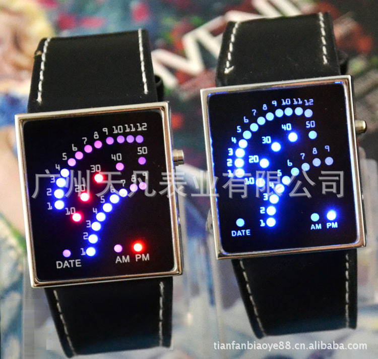 外貿熱銷扇形LED手錶皮帶手錶 二進製皮帶扇形情侶手錶 學生表工廠,批發,進口,代購