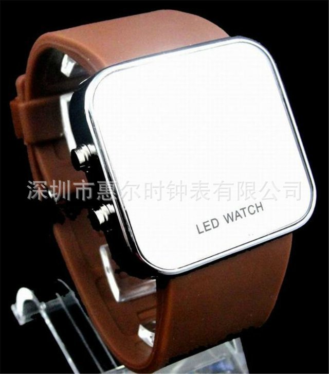 韓版方形時尚LED鏡麵手錶多功能LED鏡麵矽膠手錶廠傢直銷批發批發・進口・工廠・代買・代購