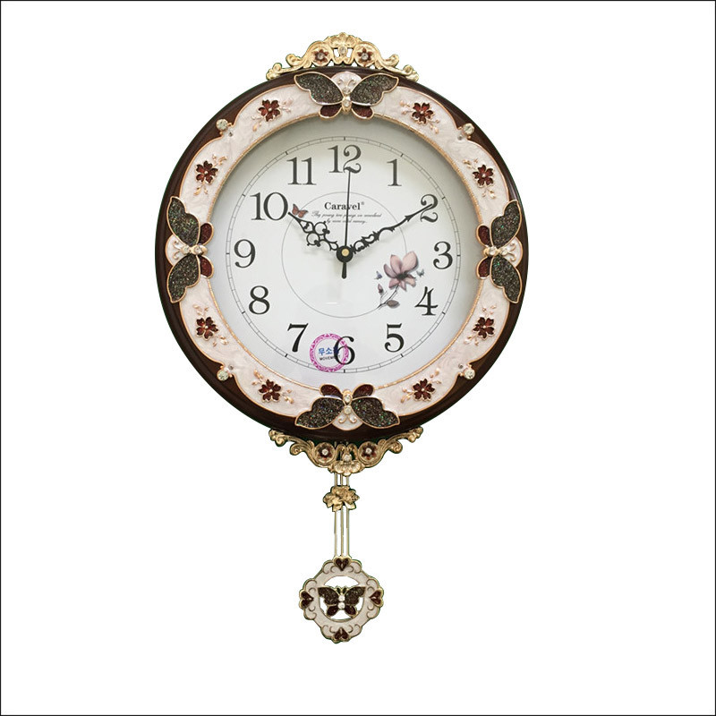 新款掛鐘 蝴蝶貝殼裝飾圈擺鐘木質鐘表創意歐式時鐘墻鐘工廠,批發,進口,代購