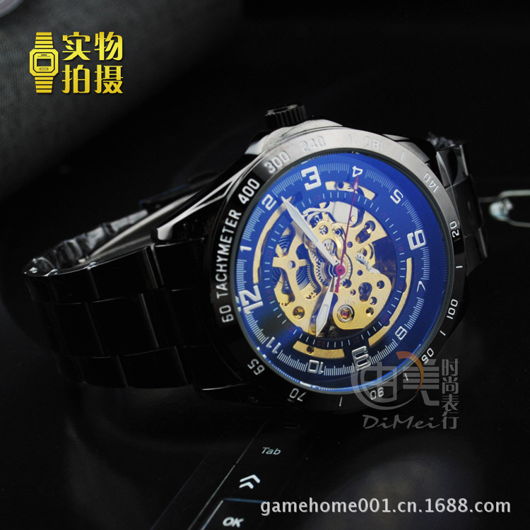 【爆版機械手錶！】Shenhua藍光鏡麵深邃黑鏤空機械表批發/9581工廠,批發,進口,代購