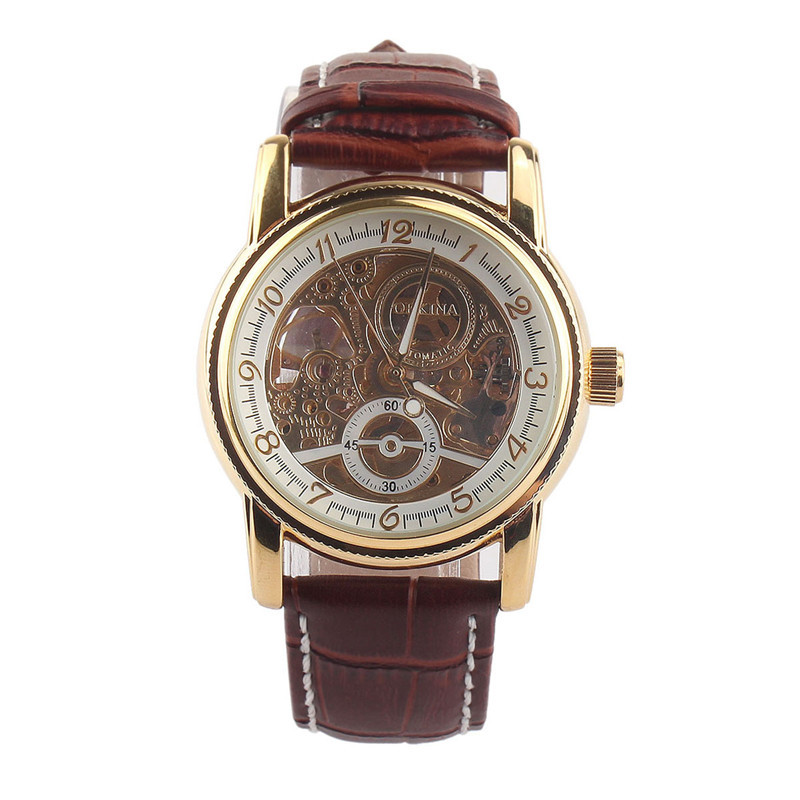 ORKINA 自動機械手錶男士棕色真皮帶機械手錶 防水表 男士禮物工廠,批發,進口,代購