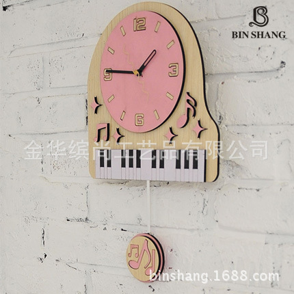 現代韓版創意木質掛鐘 客廳臥室卡通鐘表簡約田園工藝鋼琴時鐘工廠,批發,進口,代購
