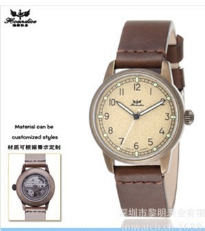 新款韓版時尚古銅色女士手錶 皮帶透底全自動機械手錶 支持定製工廠,批發,進口,代購