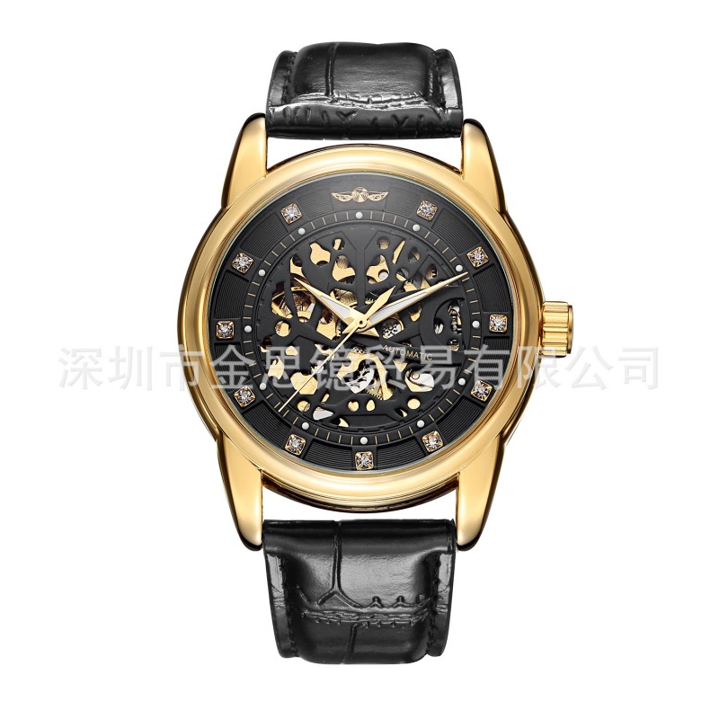 WINNER 勝利者1526大表盤防水機械手錶鏤空休閒商務皮革手錶工廠,批發,進口,代購