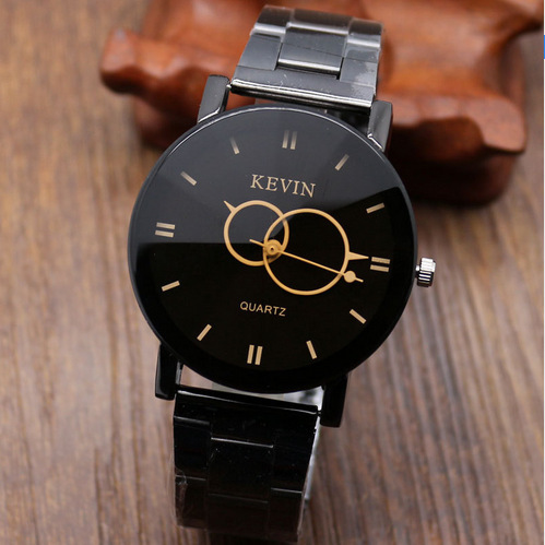 日韓爆款kevin鋼帶手錶凸麵切麵玻璃鏡麵腕表凱文圓圈指針手錶工廠,批發,進口,代購