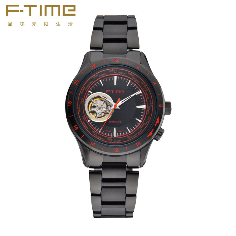 F-time男表 男士皮帶鏤空機械表 時尚商務經典男生鋼帶手錶工廠,批發,進口,代購