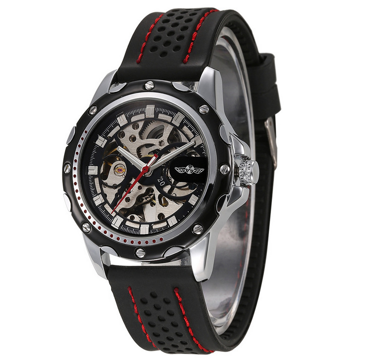 Winner/勝利者機械手錶 男鏤空自動手錶 男士時尚運動橡膠手錶工廠,批發,進口,代購