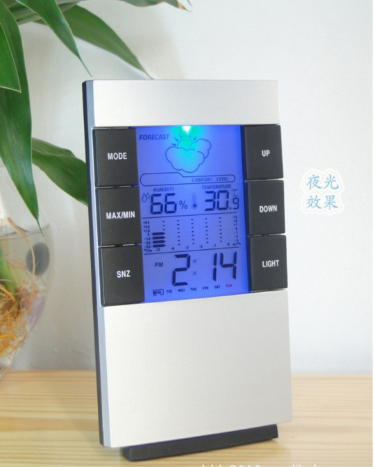 室內電子溫度計 傢用電子溫濕度計 帶時間 背光 天氣預報鬧鐘批發・進口・工廠・代買・代購