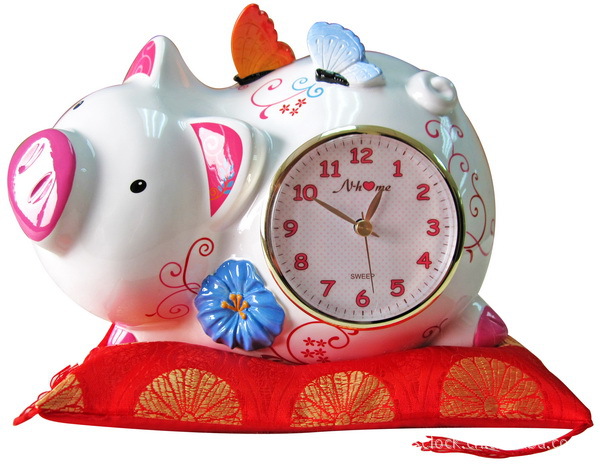 女神-彩繪存錢筒鐘系列  N10203 粉紅趴趴豬存錢鐘工廠,批發,進口,代購