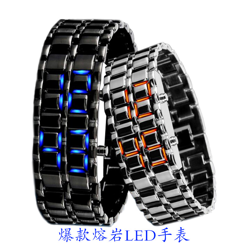 深圳廠傢直銷時尚韓版超酷LED電子表學生鏈條一代熔巖手錶可代發工廠,批發,進口,代購