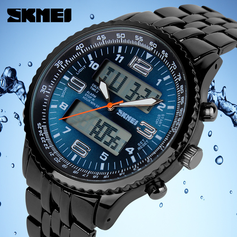 新款時尚男表時刻美1032雙機芯鋼帶手錶男士防水電子腕表速賣通工廠,批發,進口,代購