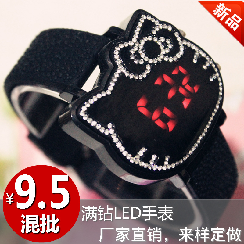 新款LED女款手錶kitty貓系列kt頭腕表兒童手錶外貿批發速賣通貨源工廠,批發,進口,代購
