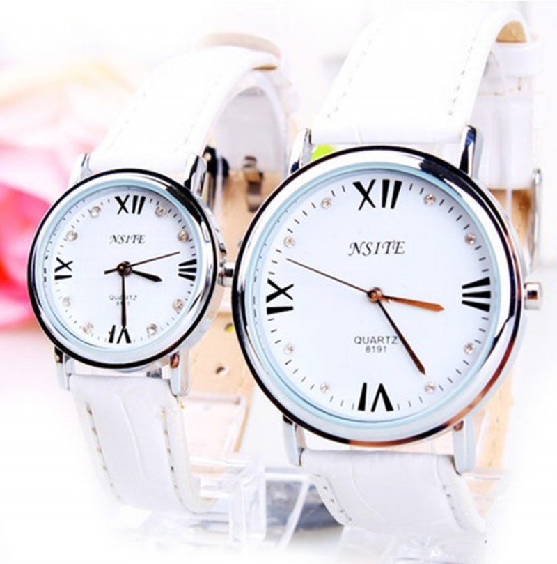 時尚白色簡約石英皮帶情侶手錶一對 便宜爆款學生男女表廠傢代發工廠,批發,進口,代購