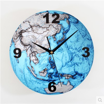 美麗的藍色地球 立體地球掛鐘 時尚創意藝術墻麵時鐘表 地圖鐘工廠,批發,進口,代購