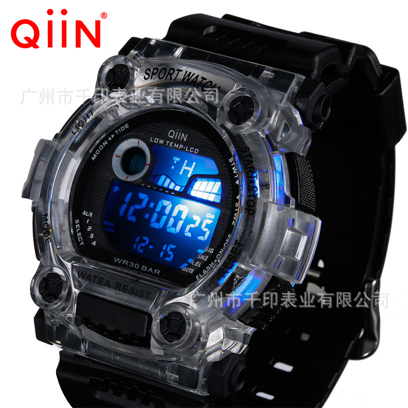 CA7900I原創品牌QiiN  時尚led夜光防水多功能學生電子表工廠,批發,進口,代購