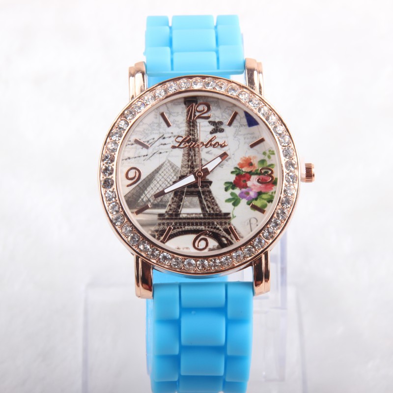2015速賣通熱銷鐵塔小花麵手錶 時尚矽膠女士手錶 石英手錶工廠,批發,進口,代購