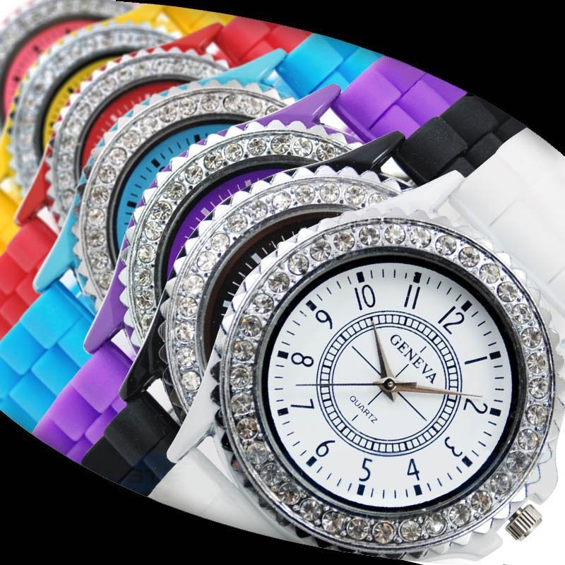 外貿潮流時裝單排鉆手錶 女款批發日內瓦矽膠手錶 學生GENEVA手錶工廠,批發,進口,代購