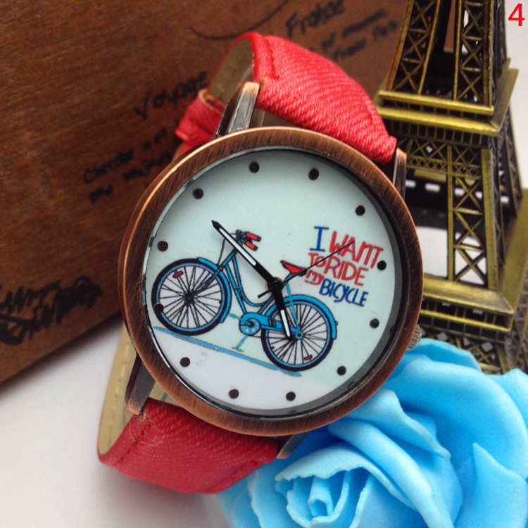 速賣通ebay爆款自行車款牛仔佈真皮手錶古銅色表頭時尚男女手錶工廠,批發,進口,代購